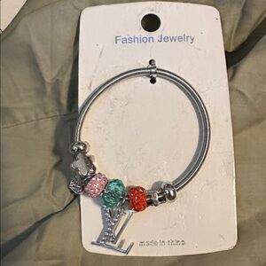 Gold Charm Bracelet with Multicolor Beads